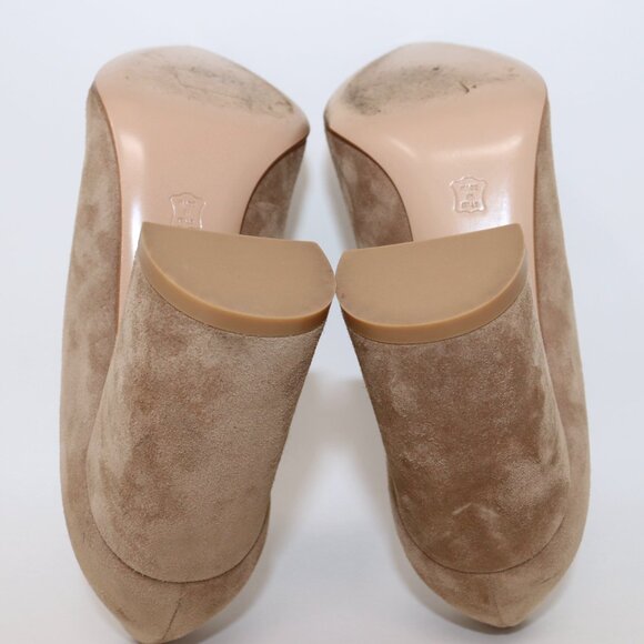 Gianvito Rossi 38.5 Suede Heels Piper Pump Camel Tan Brown - Picture 12 of 14